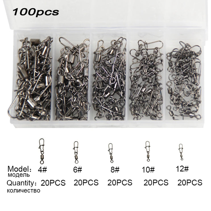 Value Pack 100pc/Box Rolling Snap Swivels