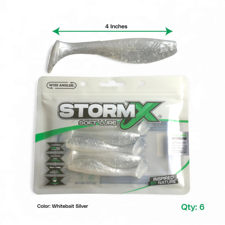 StormX™ Cyclone Minnow 4" Soft Lure — Whitebait Silver