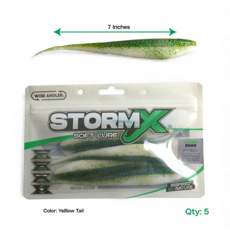 StormX™ Storm Shad 7" Soft Lure — Yellow Tail
