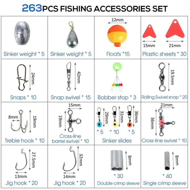 Outdoor Fishing Accessories Set with Tackle Box (263pcs)