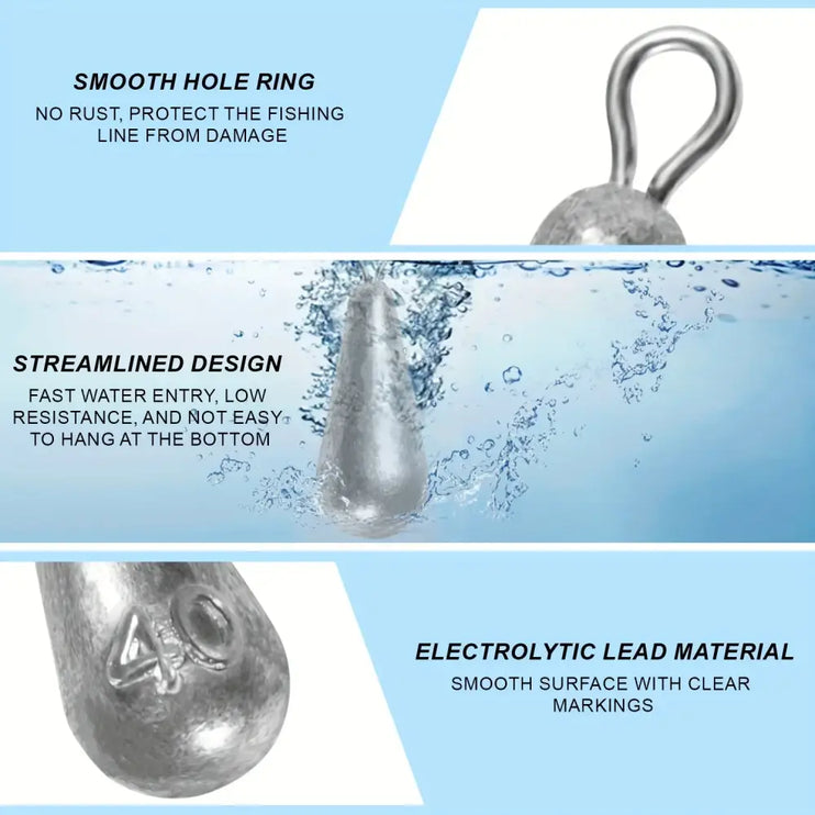 Teardrop Fishing Sinkers – Lead Weights for Bass (10 Sizes)